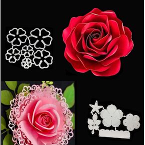 قوالب الزهور لصنع البطاقات - عبوة من قطعتين من قوالب القصاصات المعدنية على شكل وردة وطبقات للفنانين، قوالب استنسل لألبوم القصاصات الورقية المزخرفة DIY in Kuwait