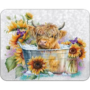 OFlich Highland Cow Mouse Pad - Highland Cow Mouse Pads for Desk, Sunflower Mouse Pad, Highland Cow Mousepad with Non-Slip Rubber Base for Laptop Computer Desktop Keyboard (9.5×7.9 Inch)