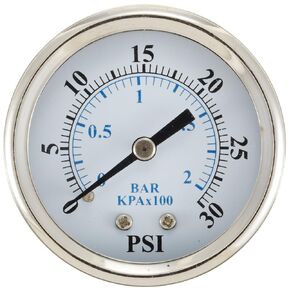 PIC Gauge 102D-454C 4.5" Dial, 0/30 psi Range, 1/4" Male NPT Connection Size, Center Back Mount Dry Pressure Gauge with a Black Steel Case, Brass Internals, Chrome Bezel, and Plastic Lens