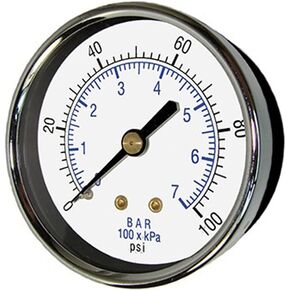 PIC Gauge 102D-454C 4.5" Dial, 0/30 psi Range, 1/4" Male NPT Connection Size, Center Back Mount Dry Pressure Gauge with a Black Steel Case, Brass Internals, Chrome Bezel, and Plastic Lens