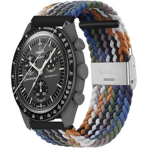 Band Compatible with Moonswatch, Stretchy Sport Solo Loop Strap Elastic Nylon Braided Women Men Strap Bracelet Wristband Replacement Compatible with Omega X Swatch Moonswatch Speedmaster with Adjustable Buckle