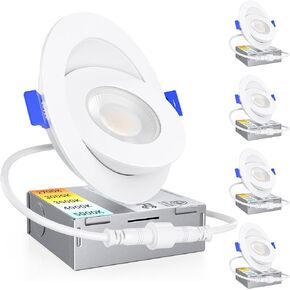 Ensenior 4 Pack 4 inch 5CCT LED Gimbal Led Recessed Light with Junction Box, 360°+90° Adjustable Directional Eyeball Lighting, Dimmable, 2700K/3000K/3500K/4000K/5000K, 950LM, 10W=85W-ETL&FCC