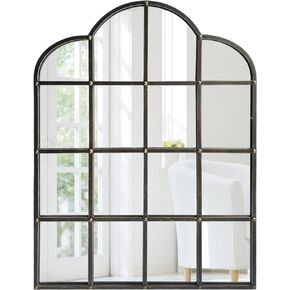 Arched Window Pane Mirror, 35 Inch Grid Wall Mirror, Metal Hanging Farmhouse Arch Mirror for Entryway Living Room Fireplace Bedroom
