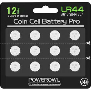 POWEROWL High Capacity L1154F LR44 Batteries 12 Pack, AG13 357 303 SR44 A76 Premium Alkaline Battery 1.5V Button Coin Cell Batteries