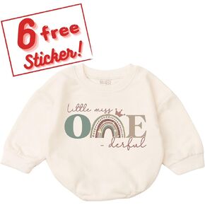 First Birthday Baby Girl Outfit - Little Miss Onederful 1st Bubble Romper One Year Old Sweatshirt 12 Months Clothes