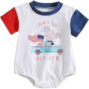SOLILOQUY 4th of July Outfit for Baby Boys Girls Short Sleeve USA Flag Print Romper T-shirt Summer Independence Day Clothes