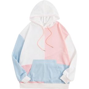 WDIRARA Men's Letter Print Colorblock Drawstring Pocket Hoodie Sweatshirt