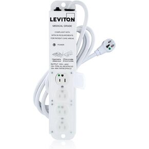 Leviton 5304M-1N7 Medical Grade Power Strip, 15-Amp, 125-volt, 4-Outlets, 7-Feet Cord Length