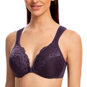 MELENECA Front Closure Bras for Women Plus Size Underwire Unlined Lace Cup Cushion Strap