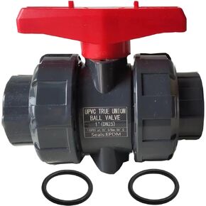PVC Union Ball Valve, 1" Inch (DN25) True Union Full Flow Ball Valve, ASTM EPDM O-ring, Rated 200 PSI, PVC Ball Valve with Slip Socket Full Port, for Various Water Control System