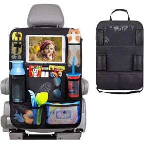 Car Backseat Organizer with tablet holder,1Pcs Kick Mats Back Seat Protector with 9 Storage Pockets Travel Accessories Easy to Clean GREY