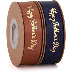20 Yards Happy Father's Day Ribbon 5/8 Inch Dad Ribbon Navy Brown and Gold Satin Decoration Ribbon for Father's Day, Gift Wrapping,Party Favors(5/8"Navy&Brown)
