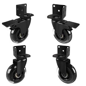 3" Side Mount Caster Wheels, Hirate Heavy Duty L- Shaped Swivel Plate Casters (2 with Brake, 2 No Brake) Industrial Casters for Furniture, Kitchen Cabinet, Baby Bed, Table, Loading Capacity 600 Lbs