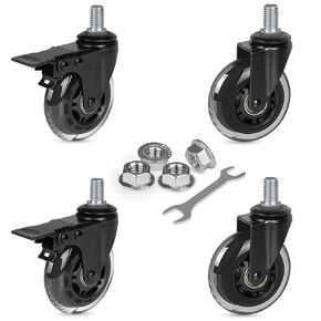 Hirate 3 inch Industrial Casters, Heavy Duty 1/2"-13 Threaded Stem Swivel Dual Locking Castors (2 with Metal Lock) for Carts Dolly Workbench Trolley, Includes Nylon Lock Nuts