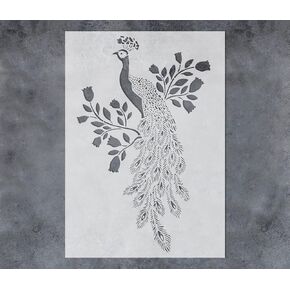 GSS Designs Peacock Stencils 12x16Inch Reusable Large Peacock on Tree Stencils for Painting on Wood Wall Canvas Fabric Furniture Crafts Peacock Feather Stencils Template