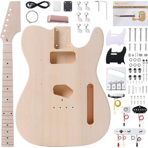 Leo Jaymz DIY TL Style Electric Guitar Kits Roasted Maple Neck and Maple Fingerboard - Mahogany Body and Frameless Pickups - 2 point tremolo bridge - Pluggable wires