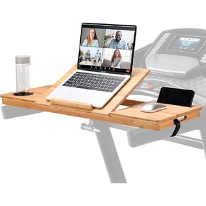 Treadmill Desk Attachment – Premium Walking Desk Connected with Riser, Cup and Phone Holder. Adjustable Ergonomic Bamboo Treadmill Laptop Holder for Home or Office Workstations.