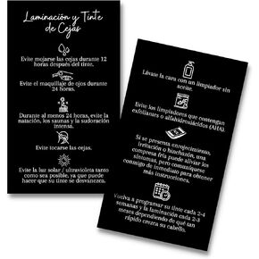 Spanish Brow Lamination & Tint Aftercare Card | Lamination y Tinte de Cejas | Brow Lamination Supplies | Physical Printed 2 x 3.5" inches Business Card Size