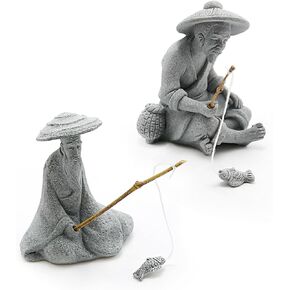 Aquarium Mini Fisherman Statue Asian Zen Decoration Mini Fisherman Chinese Figurine Old Man Figurine Accessories Figurines Chinese Mudman for Fish Tank Pot Garden Home