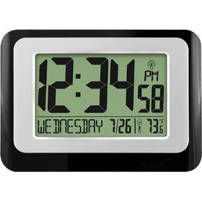 La Crosse Technology W88631 Digital Atomic Black Wall Clock with Temperature