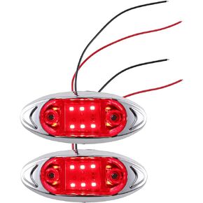 Trailer Marker Light with Chrome Bezel/Outer Oval Side Marker Light Lamp for RV Truck Boat/Durable 1.85" Light Waterproof IP67 / 2Pcs Red