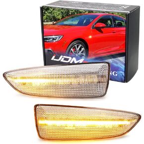 iJDMTOY Clear Lens Dynamic Sequential Blink/Flow Amber Full LED Front Side Marker Light Kit Compatible With 2018-2020 Buick Regal, Replace OEM Fender Sidemarker Lamps