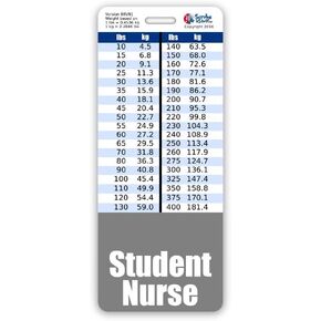 Student Nurse Badge Buddy Vertical w/Height & Weight Conversion Charts (Standard, Pink)