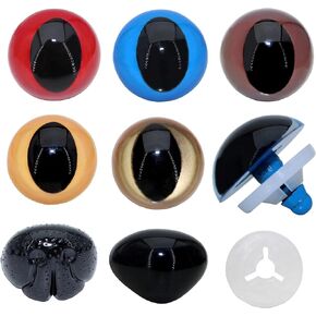 BESTCYC 1Box(30pcs) Large Plastic Safety Eyes and Nose - 5Colors 24mm Solid Plastic Safety Eyes Craft Eyes and 26.5mm Black Safety Nose Dog Nose Craft Nose with Washers for Teddy Bear Doll Plush Animal Puppet Crafts