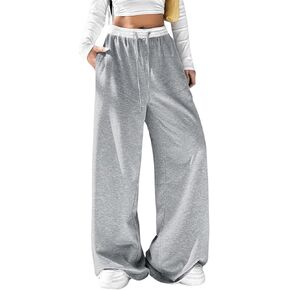 WDIRARA Women's High Waisted Wide Leg Sweatpants Casual Baggy Athletic Loose Long Pants with Pockets