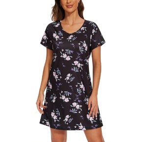 YIJIU Womens Nightgowns Short Sleeve Printed Nightshirts Casual Sleepwear Soft Sleepdress S-3XL