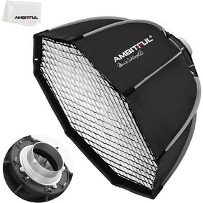 AMBITFUL Bowens Mount Softbox Quick Installation Softbox + Honeycomb Grid for Studio Strobe Outdoor Photography (23.6'' * 35.4'' / 60x90cm Square)