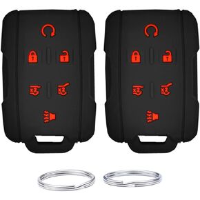 6 Buttons Key Fob Protector Remote Skin Cover Case Keyless fit for 2017 2016 2015 2014 GMC Yukon Chevrolet Tahoe Suburban. Part Number M3N-32337100 (Black+Black)