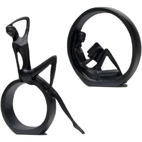 Modern Abstract Art Bookshelf Decor - Girl Statue Black Figurines for Home Office Living Room Table Decorations, Reading Figurines for Bedroom Coffee Shelf Table Centerpiece