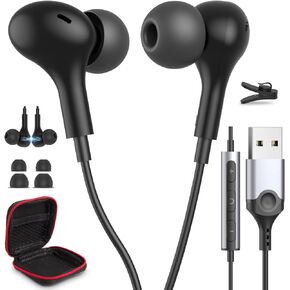 USB Headphone for PC Laptop Magnetic Wired Earbuds Computer Headset with Microphone Control Mute Mic Noise Canceling in-Ear Silicone Cap Corded Earphone for MacBook Pro Office Work School Zoom Travel