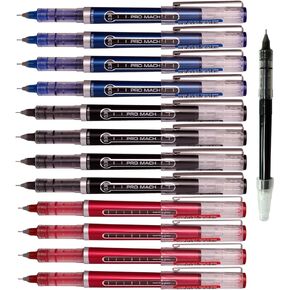 Morning Glory Pro Mach Roller Ball Pen - 0.38 mm-Fine Point Tip (Pack of 12 Pens) 1 Refill (3 Color Mixed)