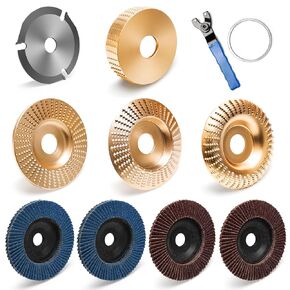 9Pcs Angle Grinder Wood Carving Disc Set, Windspeed Angle Grinder Carving Disc Set Include 4 Wood Shaping Grinding Disc 4 Sanding Wheels 1 Speedcutter 1 Grinder Wrench