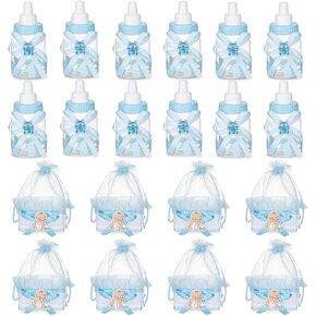 Baby Shower Bottles, 24Pcs Mini Boy Baby Shower Favors Candy Bottle for Newborn Baby Baptism Party, Baby Shower Party décor (Blue, 24)