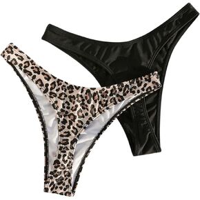 Floerns Women's 2 Pcs High Cut Cheeky Swimwear Bottoms Panties Bikini Thongs