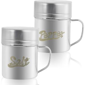 tebery 2 حزمة من الفولاذ المقاوم للصدأ الملح الفلفل نعرات الهزازات مع غطاء ومقبض، 13.5 أوقية التوابل التوابل شاكر مع ثقوب للطهي المطبخ الخبز الملح الحلوى in Kuwait