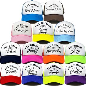 Bridal Snapback Trucker Hat - 13 Pack - IBT Bail Money, Country Music, Champagne, Good Times, Getaway Car, Jokes, Party, Margaritas, Shots, Trouble, Voice of Reason, Tequila, Vodka