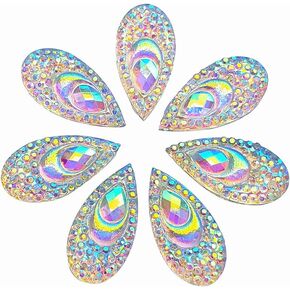 100 AB Clear Faceted Drop Shape Sew on Rhinestones Crystal Gems Flatback Sewing Stones Dress Accessory 2 Holes
