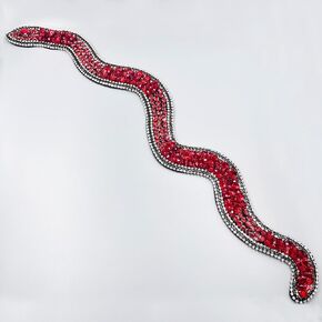 18" Large Sparkle Rhinestones and Sequin Red Snake Shaped Patch Applique Trim Ribbon for Outfit