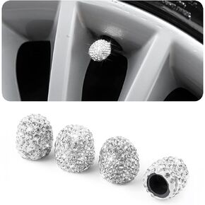 AUCELI 4PCS Bling Car Tire Valve Stem Caps, Crystal Rhinestones Dustproof Vehicle Wheel Air Caps, Waterproof Bicycle Valve Cover, Universal Auto Accessories for SUV Truck Motorcycle Bike (Black)