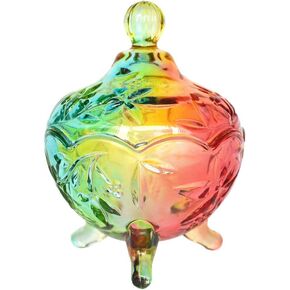 Royal Rainbow Embossed Beads Crystal Footed Apothecary Jar Candy Jar with Lid,Clear Glass Wedding Candy Buffet Jar Food Jar -7oz