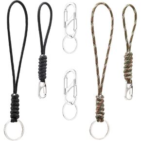 Hand Wrist Key Ring Lanyard, Hand-Woven Wristband, and 304 Stainless Spring Dual Carabiner Clip Keychain&Key Ring. (8-Piece Set)