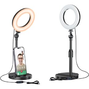 Desk Ring Light with Telescopic Stand, Travel Desktop Hola Light for Phone Selfie Laptop Zoom Video Calls Makeup Tiktok Reels Live Streaming