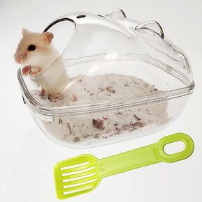Hamster Bathroom with Scoop Set, Transparent Sand Bathtub with Large Space for Small Animals, Dwarf Hamster Toilet (M(6X4X4 inch))
