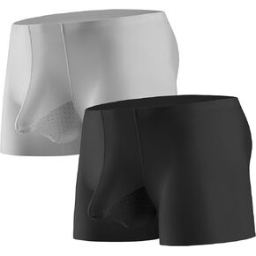 Men's Underwear Silky Smooth Boxer Briefs Breathable Trunks Boxer Briefs Underwear with Separate Pouch