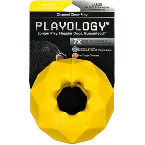 Playology Channel Chew Ring Dog Chew Toy for Large to X-Large Dogs 50lbs & up | Engaging All-Natural Chicken Scented Toys for Heavy Chewers | Interactive and Non-Toxic
