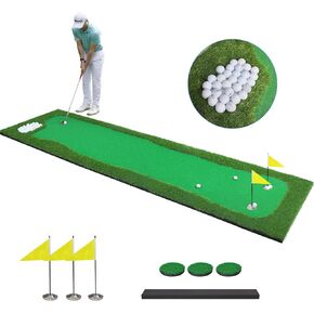 Golf Putting Green Indoor 3.3x10 Ft Large Golf Putting Mat Professional Golf Practice Mat of Realistic Artificial Grass Turf Golf Training Matt with Sand Pit for Home, Office & Outdoor